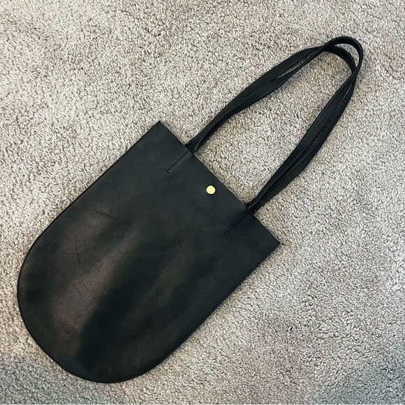 MINOR HISTORY Anthropologie Half Moon Tote Black Leather Semi Circle - Picture 4 of 10